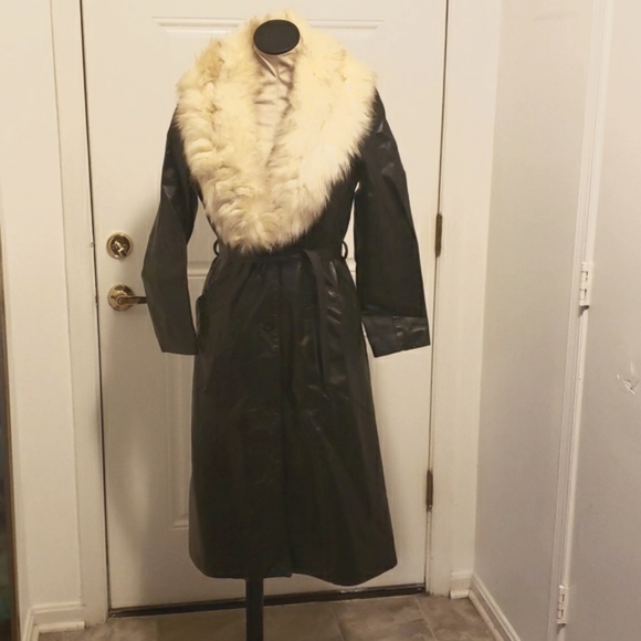 VINTANGE LEATHER & FUR MAXI COAT - Picture 1 of 11